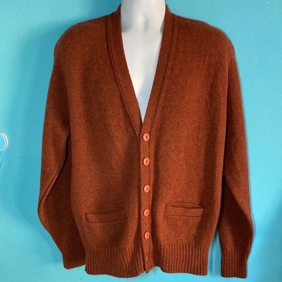 VintageMens Size LBurnt Orange Wool BlendKnit Cardigan Sweater